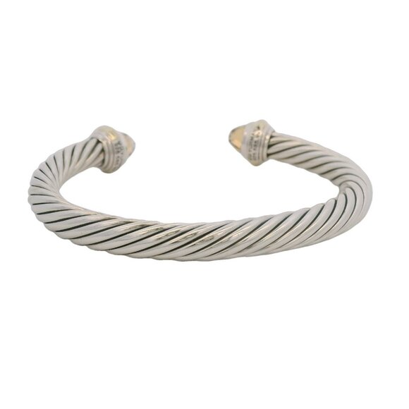 David Yurman 7mm 925 Silver 14kt Yellow Gold Classic Cable Bracelet Citrines - Picture 2 of 5